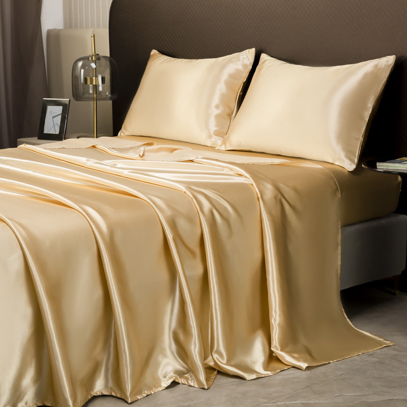 Nevav Premium  Polyester Satin Sheets Set - Silky 4-Piece Queen Bedding with Pillowcases