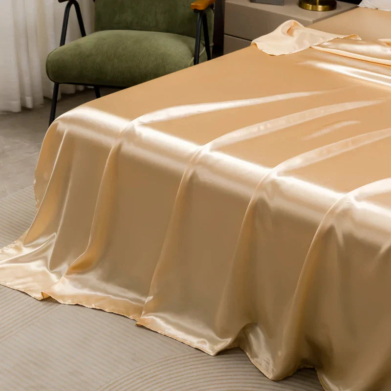 Nevav Premium  Polyester Satin Sheets Set - Silky 4-Piece Queen Bedding with Pillowcases