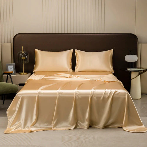 Nevav Premium  Polyester Satin Sheets Set - Silky 4-Piece Queen Bedding with Pillowcases